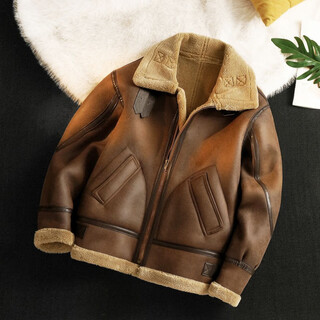 Manxinan fur one-piece plus velvet leather jacket for men in autumn and winter, lapel sherpa cotton coat, men's thickened motorcycle leather jacket, retro brown xl collection store, fast delivery