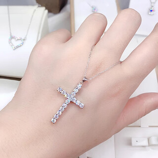 Bindao pt950 platinum cross pendant moissanite l stone full of diamonds fashion simple temperament women's necklace cold style