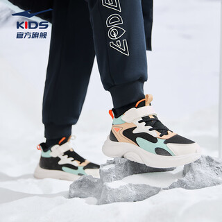 Hongxing erke (erke) children's shoes, casual shoes for boys and girls, children's winter warm cotton shoes, black/microcrystalline white/azure 35