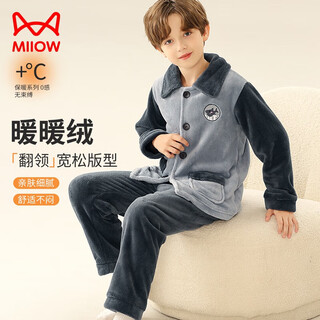 Catman plus velvet and thickened comfortable cotton velvet children's pajamas for boys and babies in autumn and winter can be worn outside warm home clothes set
