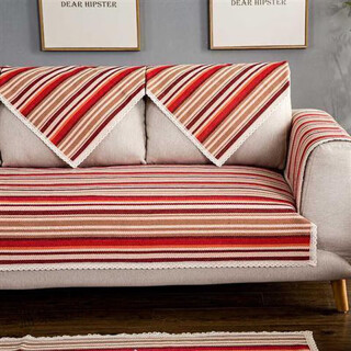 Runhuanian cotton and linen sofa thickened non-slip all-season universal cotton thread solid wood simple modern color fabric sofa towel cover color strip 110*210cm