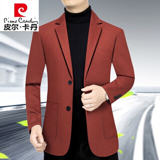 皮尔卡丹（pierre cardin）高档羊毛呢休闲西服男士修身商务西装外套男春秋季中年单西上衣服 砖红色 170/88A