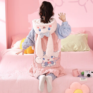 Manidu autumn and winter children's warm baby girl's pajamas set coral velvet nightgown home girl's hooded girl's home clothes wh7822 nightgown set 130 14 size recommended 45jin jin equals 0.5kg -55jin jin equals 0.5kg