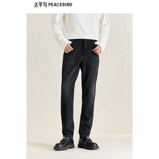 太平鸟男装牛仔裤冬季雪尼尔复绒保暖休闲复古牛仔裤潮 深灰色 32