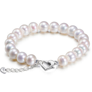 Yue fei white freshwater pearl bracelet muyu slightly blemishes strong shine silver buckle gift for lover or mom