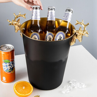 Vinos creative stainless steel ice bucket household small ice bucket champagne bucket bar ktv commercial large ice bucket gift deer head black 5l + ice clip