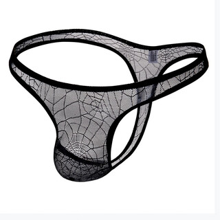 Long night men's sexy see-through sexy underwear breathable spider web passion temptation men's low waist thong black xl