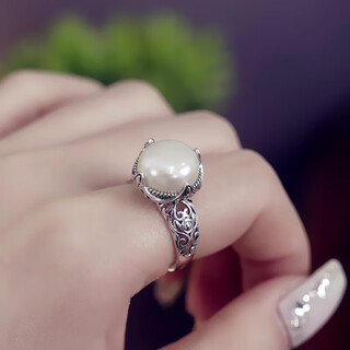 Mochen moeyciors 925 silver pearl ring, retro and exaggerated index finger ring, adjustable niche ring gift, 925 silver pearl ring, adjustable, opening adjustable