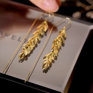 Lan huiming 925 silver needle niche design metal wheat long tassel earrings earrings light luxury temperament fashionable earrings