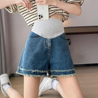 Yiou summer thin loose casual maternity jeans belly supporting pants wear outer shorts fashionable wide leg pants 115 dark blue xl