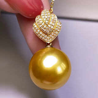 Mohs south sea gold bead pendant seawater pearl necklace full round 18k gold diamond shell style gold beads rich gold pendant 11-12mm