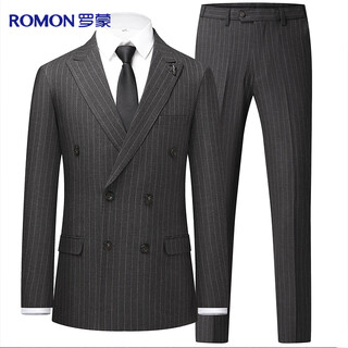 Romon suit suit men's suit men's suit double-breasted casual retro men's slim professional wedding groom's dress