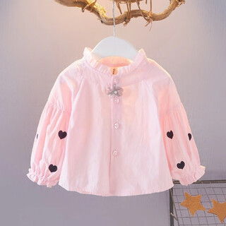 Shanou 2026 spring and autumn new girls cotton shirt long sleeve top 0-1-2-35 baby girl shirt yss shirt heart-pink 90 cm