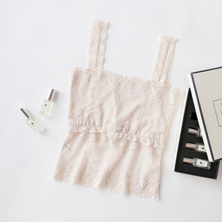 Summer mulberry silk sling wrap bra vest thin lace silk anti-exposure bra breathable flesh color xl