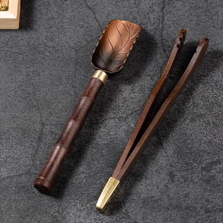 Yijuke 2-piece set, ebony tea spoon, tea spoon, tea clip, tea leaf clip, tea tweezers, tea cup clip, kung fu tea set accessories, tea spoon + tea clip, 2 piece set