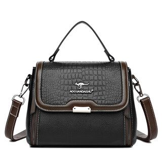Kuqi kangaroo leather women's bag casual crossbody bag 2023 new fashion versatile shoulder bag middle-aged mom handbag trendy black + hand bag
