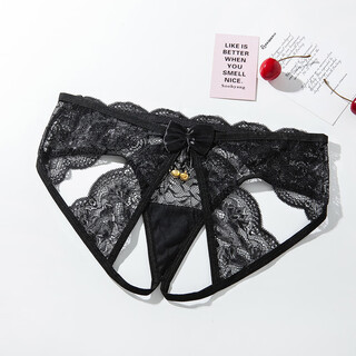 Sexy lace fully transparent sexy panties open and easy to take off hot women's thong high elastic perspective hollow black m recommendation 80-115jin jin is equal to 0.5kg