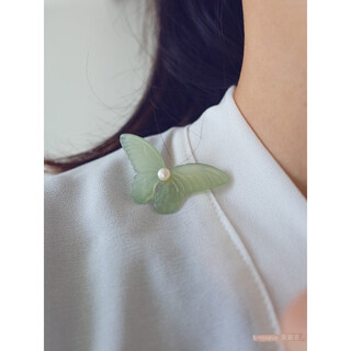 Quamer gold store model, if you bloom, butterflies come naturally, vintage natural xiu jade freshwater pearl brooch