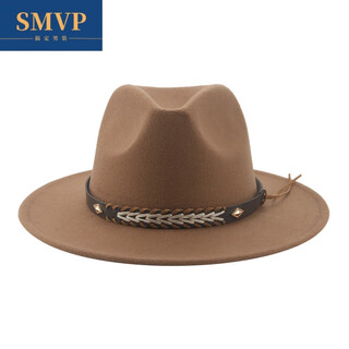 Smvp tibetan top hat cowboy hat felt hat western cowboy woolen tibetan hat ethnic style xinjiang tibet travel hat dark khaki color m (56-58cm)