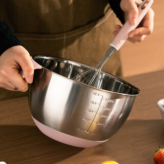 Vinland british 304 stainless steel basin baking tool deepens the egg bowl for kneading dough and cream, special baking and whipping basin 304 pink anti-slip egg bowl medium size