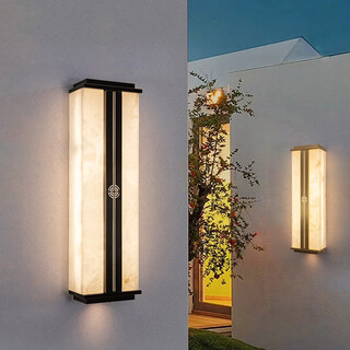 Tong denghui new chinese style full copper wall lamp marble outdoor waterproof outdoor balcony garden exterior wall lamp villa hotel door front lamp c style black rubbed gold waterproof full copper + marble-80cm