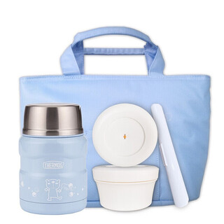 Thermos stew beaker high vacuum children's food jar with tableware portable stainless steel insulated lunch box sk-3000 sk-3000bl lunch set (without outer packaging) 470ml