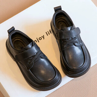 路让宋儿童皮鞋男女童演出鞋英伦风魔术贴乐福鞋春夏儿童单鞋 黑色单里 31 码内长19.3厘米