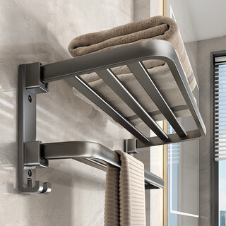 Moega towel rack bathroom punch-free bathroom storage rack toilet wall-mounted gun ash bath towel rack storage 40cm bath towel rack gun ash upgraded double folding