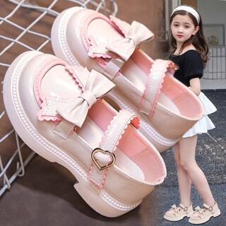 Lingli girls bow small leather shoes children's style princess shoes girls performance shoes 2025 new medium and large children's loafers b009 pink size 29 17.6 cm
