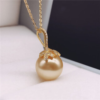 Fat donglai's same style 18k gold freshwater pearl pendant, natural sea water powder, gift for mother, mother-in-law, gold beads 14-15mm
