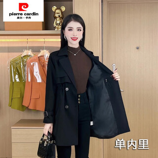 Pierre cardin velvet thickened windbreaker jacket for women mid-length 2024 spring and autumn new style foreign style small versatile warm cotton coat black without velvet xl recommended 120-130jin jin equals 0.5 kg