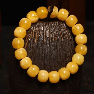Luruo beeswax bracelets, russian material, white flowers, old-style men's and women's bracelets, chicken oil yellow amber bucket bead bracelets with certificates, 10mm chicken oil yellow beeswax bracelets