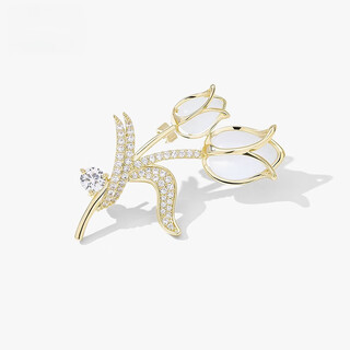 Quamer gold store mother's day gift tulip flower brooch high-end women's 2024 new suit pin