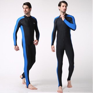 Yobel new men's swimsuit long-sleeved long pants one-piece snorkeling wetsuit sun protection warm surfing suit large size wetsuit black and blue 3xl weight 150-165jin jin equals 0.5 kg