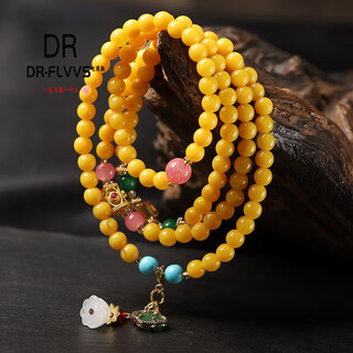 Fat donglai's same style beeswax bracelet new model chicken fat yellow 108 buddhist beads rosary bracelet for women full of old honey amber original chicken fat yellow 108 lotus pods 6mm