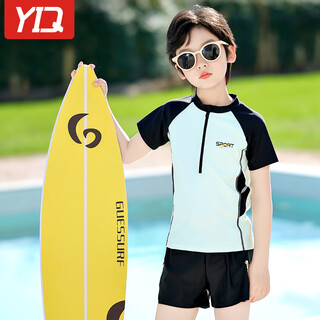 Yidiqi children's swimsuit boys split 2024 new summer teenagers, middle and large children's swimming trunks boys sun protection swimming equipment black and green contrasting color xl (recommended 105-120cm35-50jin jin is equal to 0.5 kg)