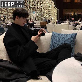 Jeep mature and stable autumn and winter men's british yuppie stand-up collar woolen suit jacket men's new chinese style jacket black xl