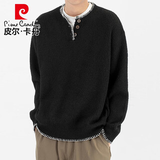 Pierre cardin henry collar sweater men's autumn and winter thick warm sweater black niche lazy design long-sleeved top black m