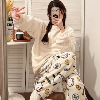 Yu zhaolin coral velvet pajamas women's autumn and winter thin velvet pullover cute pacha dog girls flannel warm home clothing set