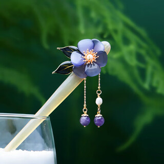 Mengjunchen horn horn, osmanthus, shell flower hairpin, simple modern high-end hairpin, handmade antique hairpin, birthday and valentine's day gift, amethyst hairpin