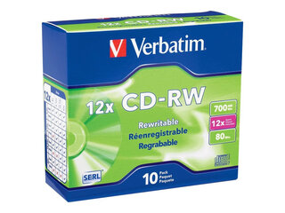 Verbatim 700mb high-speed cd-rw disc 4-12x rewritable 10 silver discs