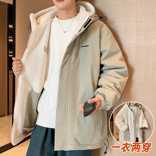 Nasa base double-sided lamb velvet cotton coat men's autumn and winter velvet thickened feather puffer coat cotton jacket jinjiang cotton coat gray green l 120-145jin jin equals 0.5 kg