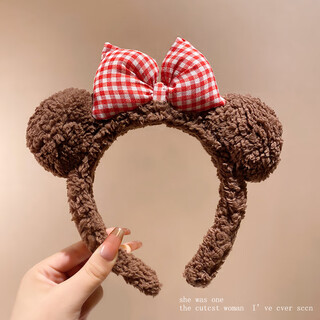 Youfang cute bear ears headband bow knot plush autumn and winter headband face wash makeup pressed hair headband cartoon hairpin plush red bow knot 1 pack