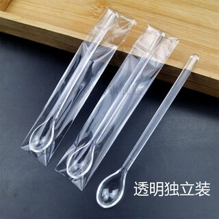 Suobi's disposable spoons, individually packaged coffee spoons, plastic dessert spoons, thickened transparent coffee mini spoons, mixing spoons, transparent coffee spoons, individually packaged 100 pieces, length 11.8cm