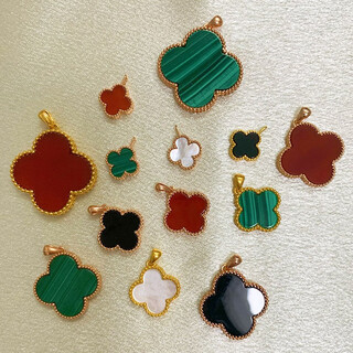 18k gold four-leaf clover pendant color gold rose gold female gold necklace pendant au750 birthday gift for girlfriend 18k rose gold (single pendant) 15mm red agate stone