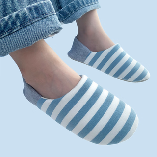 Children's bag heel cotton slippers silent boys new indoor wooden floor non-slip soft bottom home spring and autumn cotton shoes for girls blue stripes 28 inner length 19cm (suitable for feet 18-19cm long)