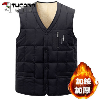 Woodpecker middle-aged and elderly men's vest men's velvet thickened winter new warm vest vest dad wear large size down cotton vest black xl