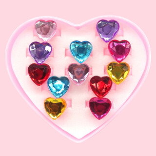 Children's baby ring cartoon girl princess jewelry imitation crystal gem diamond toy jewelry kindergarten gift love ring (12 pieces in box)