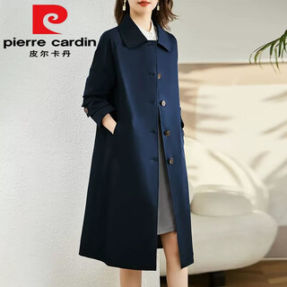 Pierre cardin lined windbreaker women's mid-length 2025 spring and autumn new style temperament casual korean jacket navy lined xl 116jin jin is equal to 0.5kg -125jin jin is equal to 0.5kg