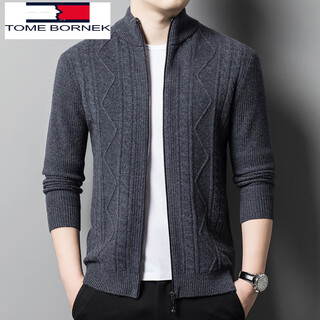 Tome bornek tommy tommy men's cardigan autumn and winter new knitted stand-up cardigan fashion casual jacket middle-aged men solid gray 165/48/m